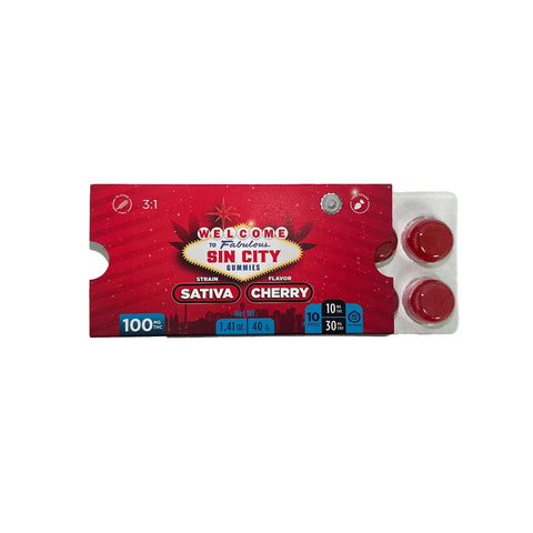 Sin City Delta 9 Gummies - 10 Pack Cherry - Sativa (Strong) - BuyLegalMeds.com