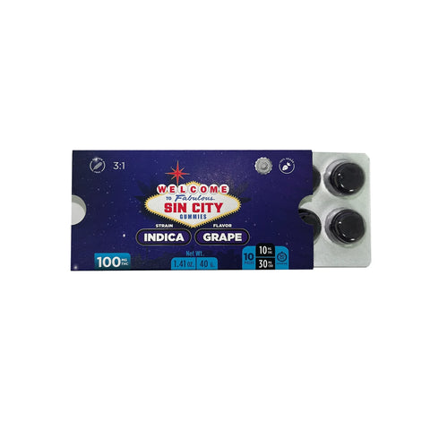 Sin City Delta 9 Gummies - 10 Pack Grape - Indica (Strong) - BuyLegalMeds.com