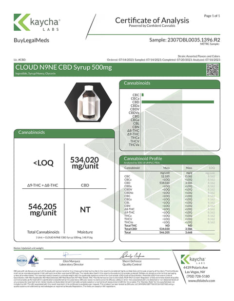 Cloud N9ne CBD Syrup: Unflavored - 500mg CBD - BuyLegalMeds.com