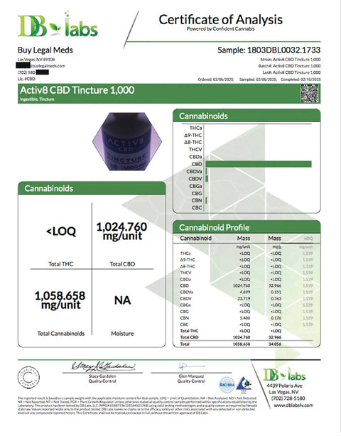 ACTIV8 CBD Tincture: 325mg, 1,000mg, 2,500mg, 5,000mg & 10,000mg CBD