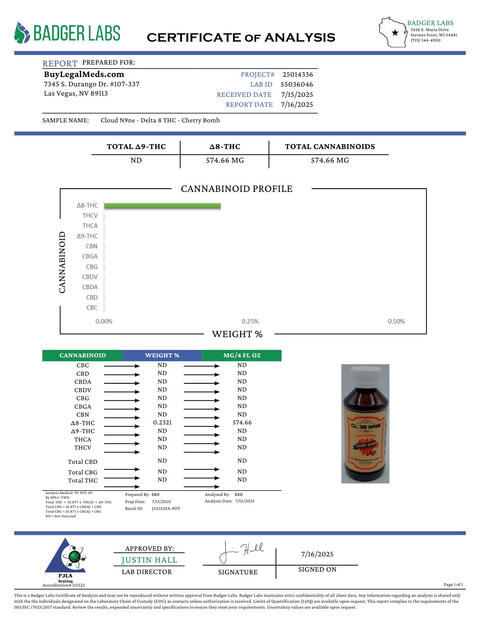Cloud N9ne Syrup: Cherry Bomb - 500 mg Delta 8 THC