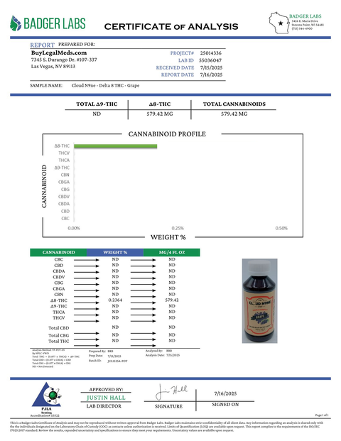 Cloud N9ne Syrup: Grape - 500 mg Delta 8 THC