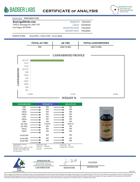 Cloud N9ne Syrup: Green Apple - 500 mg Delta 8 THC